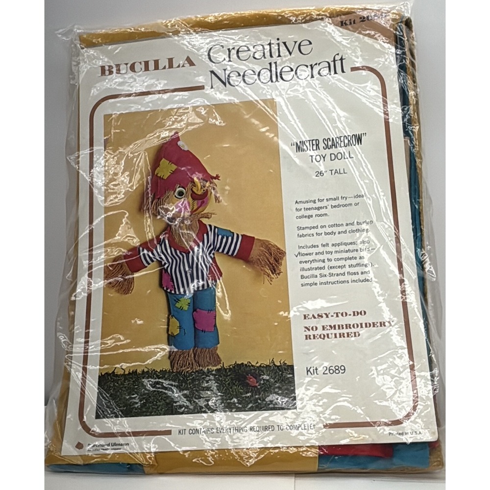 Vintage Bucilla "Mister Scarecrow" Doll Kit #2689‎ 26" Creative Needlecraft NOS